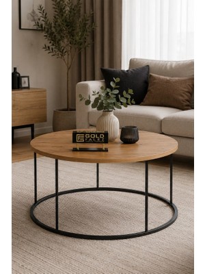 Reyo Falez Terra Lüx Ceviz Yuvarlak Orta Sehpa Modern Metal Ayaklı Salon ve Oturma Odası Sehpası 70 cm