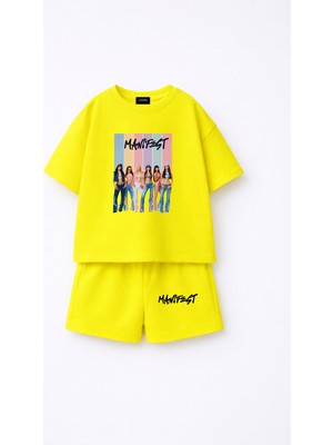Fasardi Manifest Girls M6NIFESTGIRLS Baskılı Oversize %100 Pamuk Tişört Şort 2li Çocuk Takım