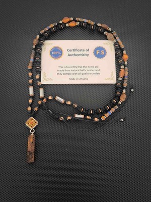 Tahrastone Baltık Damla Kehribar-4 mm Kaplangözü-4 mm Lapis Lazuli-Oniks-Hematit Doğaltaş Kolye