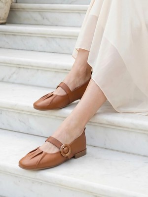 Nesil Shoes Eliz 25507 Taba Hakiki Soft Deri Tokalı Günlük Kadın Ayakkabı