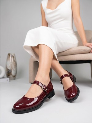 Nesil Shoes Süha 250 Bordo Rugan Tokalı Balerin Kadın Babet