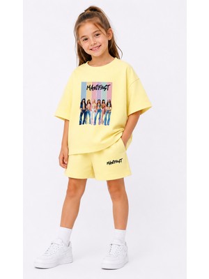 Fasardi Manifest Girls M6NIFESTGIRLS Baskılı Oversize %100 Pamuk Tişört Şort 2li Çocuk Takım