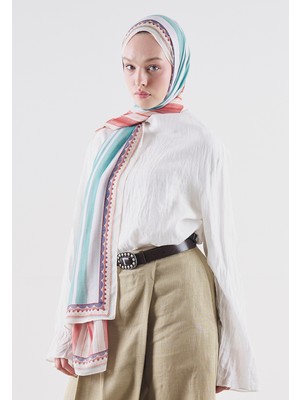 Fresh Scarfs Summer Blocks Desen Rami Viskon Şal Kırmızı-Yeşil