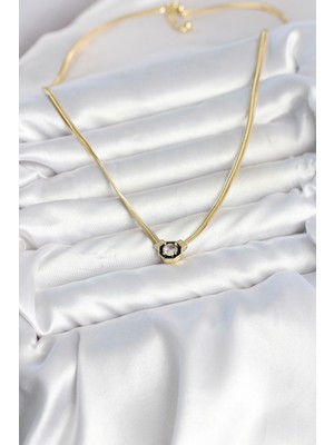 Ezme Yılan Zincir Model Zirkon Taşlı Vıp Seri Gold Renk Kadın Kolye - Lisinya