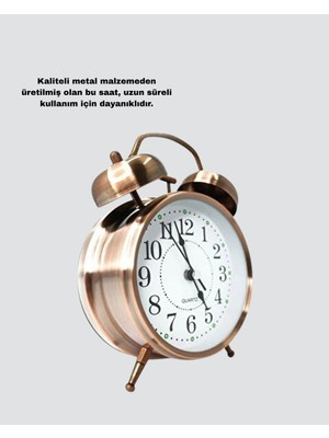 Retro Tarz Bronz Dekoratif Masa Saati Metal Gövde Yüksek Sesli Alarm - Lisinya