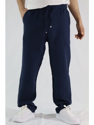 Keten Dokulu Relaxed Fit Erkek Pantolon | Ventov Lacivert - M