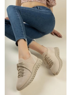 Nesil Shoes Dvm 500 Bej Triko Kadın Sneakers