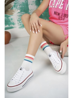 Benetton 30935 Beyaz Kalın Taban Kısa Kadın Sneakers