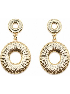 Kadın Küpe Vintage Işleme Sallantı Iki Yuvarlak 4cm Küpe