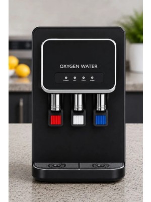 Oxygen Water Tezgah Üstü Arıtmalı Su Sebili - Sıcak, Soğuk ve Normal Su Çıkışlı Siyah Tezgah Üstü Arıtmalı Sebil