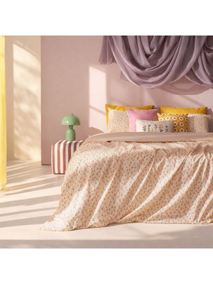 Matmel Soft Bloom Tek Kişilik Nevresim Takımı - Hardal / Pembe