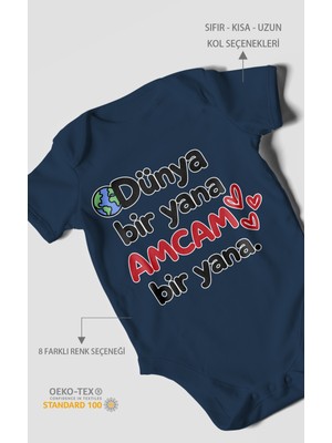 Morivo Kids Dünya Bir Yana, Amcam Bir Yana Kısa Kollu Bebek Body %100 Pamuk
