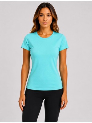 Axxel Kadın Turkuaz Likralı Süprem Slim Fit T-SHIRT-D232