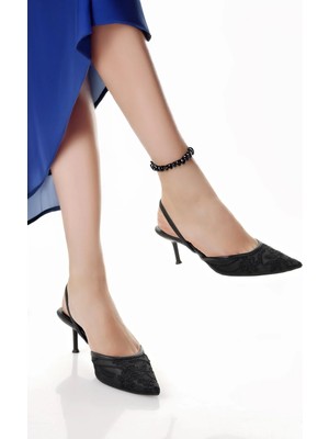 Nesil Shoes Hkm 212 Siyah Dantel Topuk Kadın Sandalet
