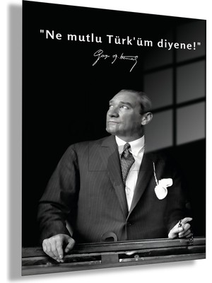 Gaagart Temperli Gerçek Cam Tablo Makam Panosu Atatürk Sözleri Ne Mutlu Türk\'üm Diyene!