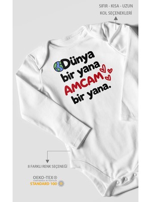 Morivo Kids Dünya Bir Yana, Amcam Bir Yana Uzun Kollu Bebek Body %100 Pamuk