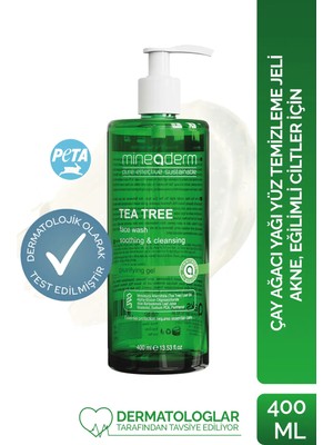 Mineaderm Tea Tree Face Wash 400 ml - Çay Ağacı Yağlı Prebiyotik Destekli Yüz Temizleme Jeli, Akneye Eğilimli Ciltler İçin