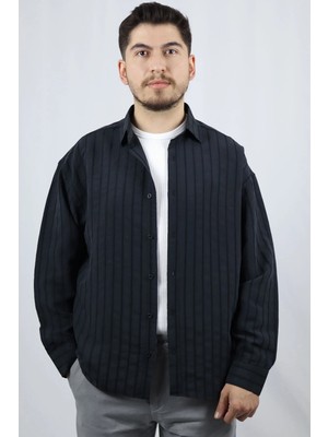 Keten Dokulu Relaxed Fit Erkek Gömlek | Ventov Lacivert - S