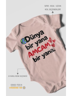 Morivo Kids Dünya Bir Yana, Amcam Bir Yana Kısa Kollu Bebek Body %100 Pamuk