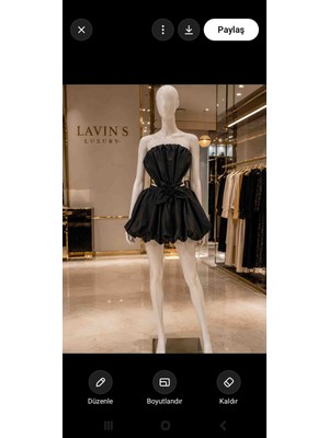 Lavin’s Luxury Siyah Straplez Balon Mini Elbise – Bel Detaylı Şık Davet Elbisesi