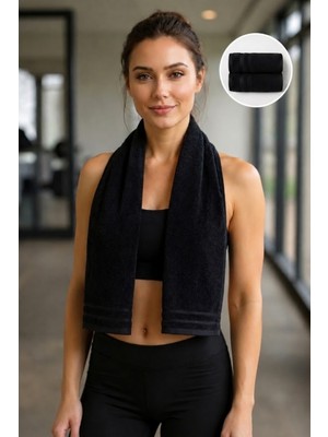 Anılsan 2'li Sporcu Havlusu 30X130CM - Siyah - %100 Pamuk