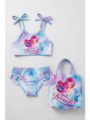 Modanino Kız Çocuk Çantalı 3'lü Mayo Takımı (Çanta+Mayo+Bikini) 3-10 Yaş 12732N