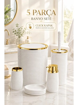 Okyanus Home Beyaz Elegans Gold 5'li Banyo Seti