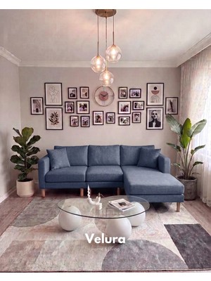 Velura Home & Living Armin Akıllı Köşe Koltuk Takımı & Modern Modüler Yataklı Köşe Takımı - Mavi V119