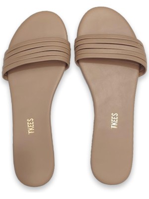 Tkees TK-6001 5 Bantli Krem Kadın Terlik