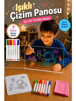 Nivego Nvg 12 Inç LED Işıklı Çizim Tahtası 20X30 cm USB Beslemeli Yazı Panosu Ayarlanabilir Stant 7 Renk Kalem Hediyeli Eğitici Oyuncak