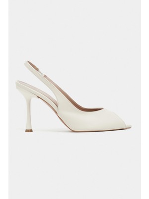 Nişantaşı Shoes Betty Bej Mat Burnu Açık Kadın Topuklu Ayakkabı