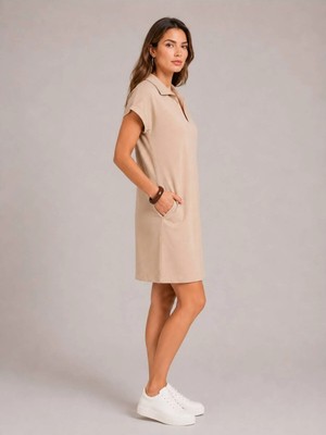 Rouge Basic Polo Yaka Cepli Modal Elbise