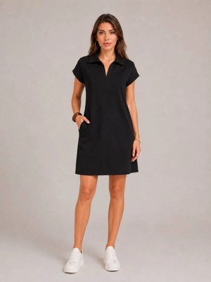 Rouge Basic Polo Yaka Cepli Modal Elbise