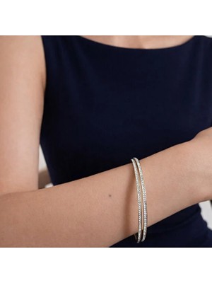 Ases Store Paslanmaz Çelik Taşlı Gold Ajda Bilezik Ince