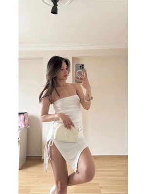 Morliva Esnek Mini Elbisesi Beyaz 3073