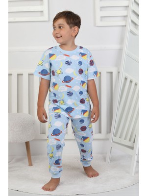 Zuzunga Kısa Kollu Planet Pattern Erkek Çocuk Pijama Takımı