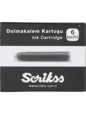 Scrikss Dolmakalem Kartuşu - 6 Adet Siyah, Standart Ölçü, Desensiz Mürekkep