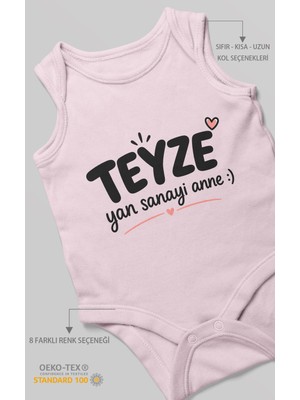 Morivo Kids Teyze ve Yan Sanayi Anne Yazılı Sıfır Kol Bebek Zıbını %100 Pamuk