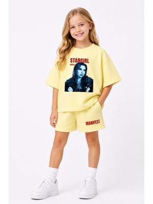 Fasardi Manifest Girls Mina Baskılı Oversize %100 Pamuk Tişört Şort 2li Çocuk Takım