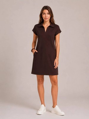 Rouge Basic Polo Yaka Cepli Modal Elbise