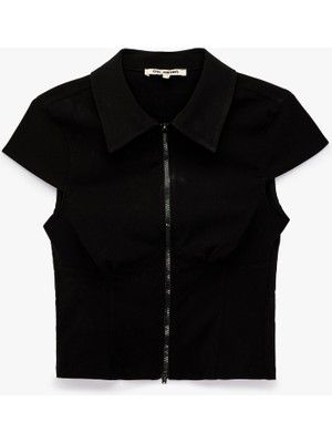 Koton Slim Fit Fermuar Detaylı Kısa Kollu Gömlek