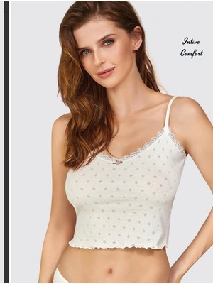 Intive Lingerie Berrak %100 Pamuklu Ince Askılı Vintage Tasarımlı V Yaka Yarım Atlet/büstiyer