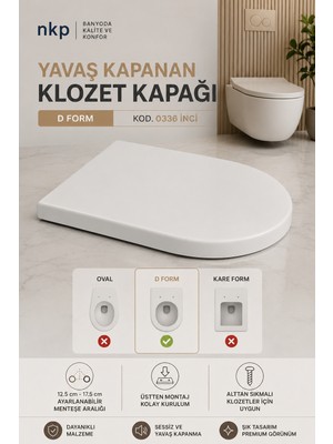 Primeaks Inci D Form Yavaş Kapanan Klozet Kapağı Thermoplast Üstten Montaj Soft Close Beyaz