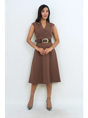 Dorne Moda Kemer Detaylı Midi Elbise - Düğün - Mezuniyet - Ofis Şıklığı