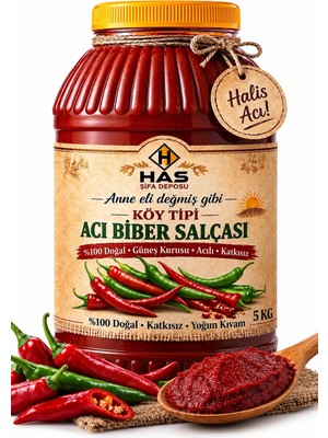 Has Şifa Deposu HAS Gaziantep Güneş Kurusu Acı Biber Salçası 5,05 kg %100 Doğal ve Katkısız