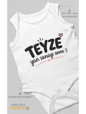 Morivo Kids Teyze ve Yan Sanayi Anne Yazılı Sıfır Kol Bebek Zıbını %100 Pamuk