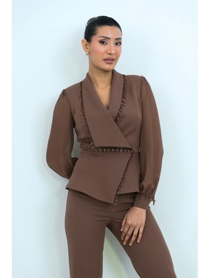 Dorne Moda Boncuk Detaylı Şifon Kol - Premium Takım - Düğün - Mezuniyet - Ofis Şıklığı