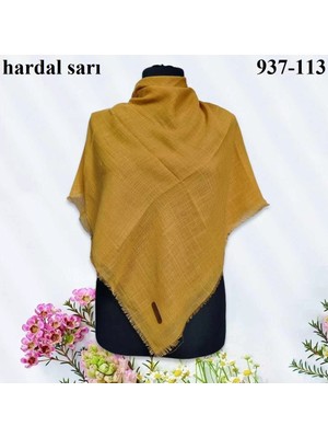 Soft İpek Soft Ipek Düz Renk Flamlı Pamuk Eşarp (Hardal Sarı) 937-113