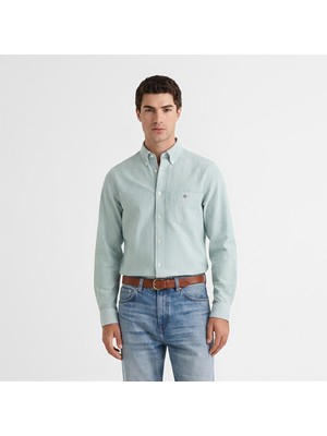 Gant Erkek Yeşil Regular Fit Çizgili Logolu Gömlek