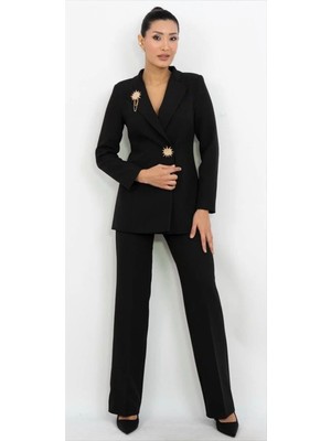 Dorne Moda Gold Aksesuar Detaylı Blazer Ceket Pantolon Takım